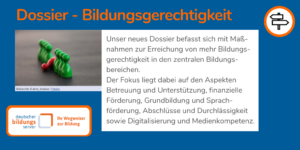 Sharepic f&uuml;r DBS-Dossier zur Bildungsgerechtigkeit. textauszuag stammt aus dem einleitenden Dossiertext selbst; auf dem Foto ist eine Reihe gr&uuml;ner Kegel zu sehen, aus der ein roter Kegel herausf&auml;llt.